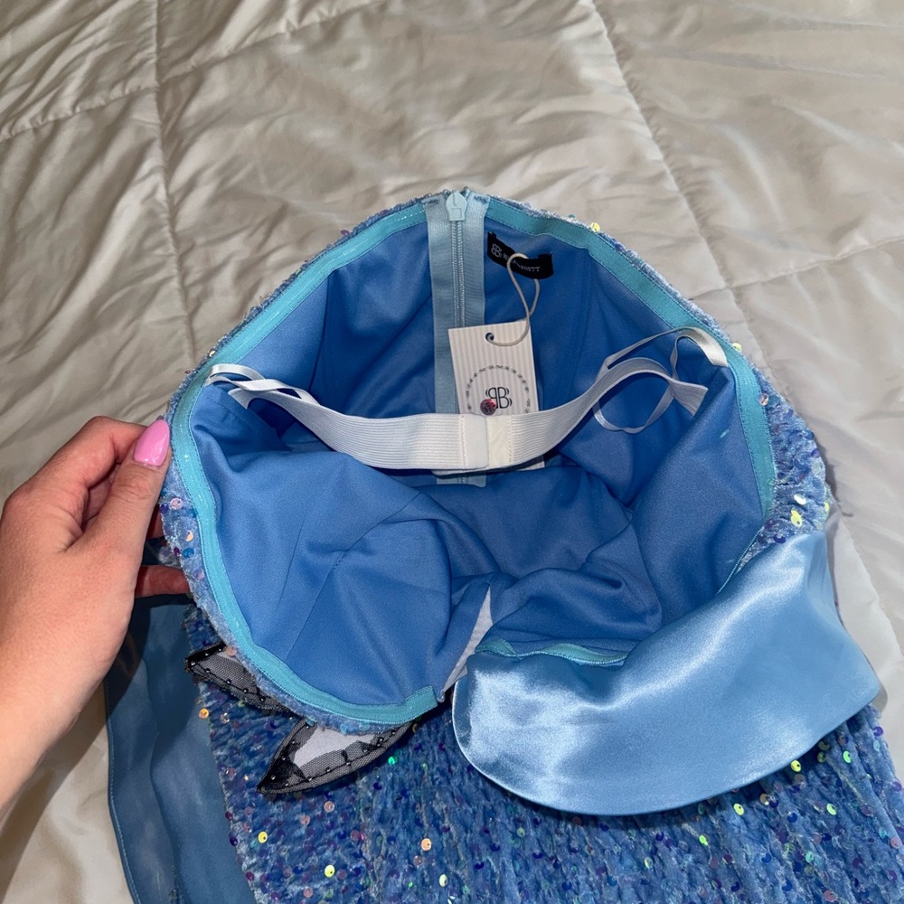 Elegant Strapless Blue Sequin Dress - Picture 10 of 14